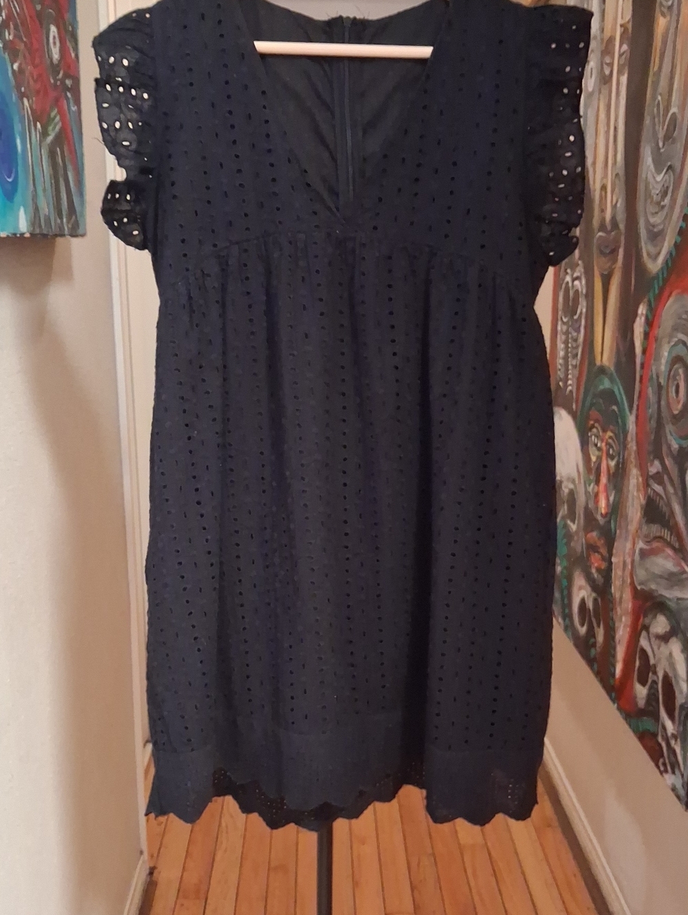 Black Eyelet Flutter Sleeve  Dress